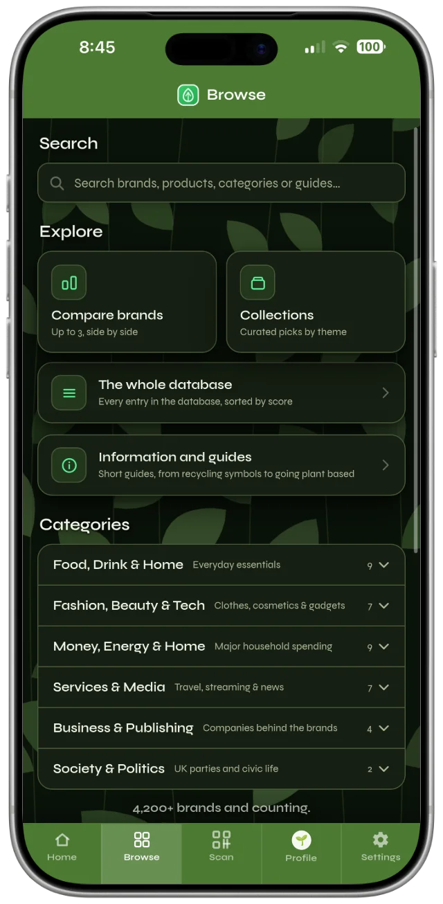 Browsing categories in ShopFair, with the Information and guides card
