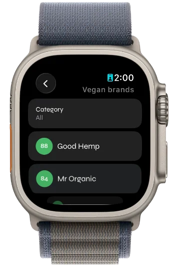 A collection filtered by category on Apple Watch