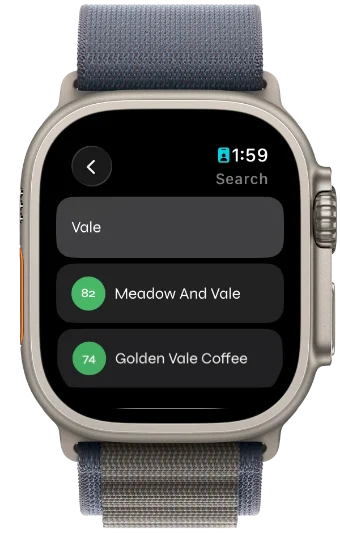 Searching brands on Apple Watch